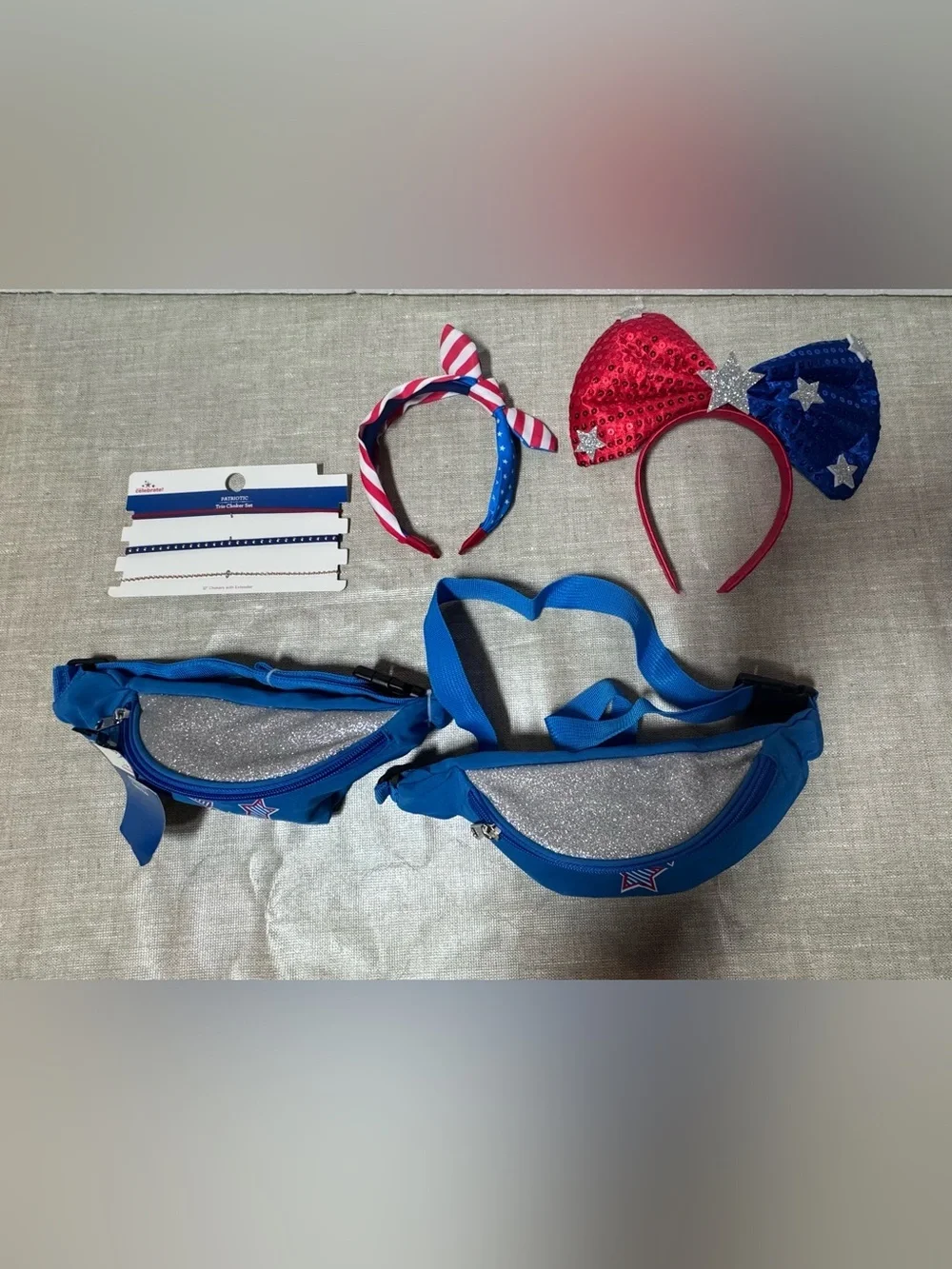 Celebrate It Blue Kids Fanny Packs/Trio Choker Set with Patriotic Headbands